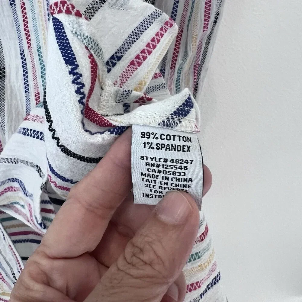 Habitat Shirt Wrap Around Fiesta Weave Tunic Top White Striped M Party Brunch - Picture 6 of 9